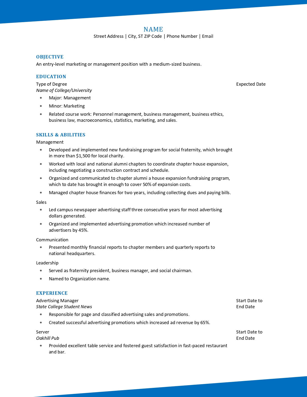 recent graduate resume template