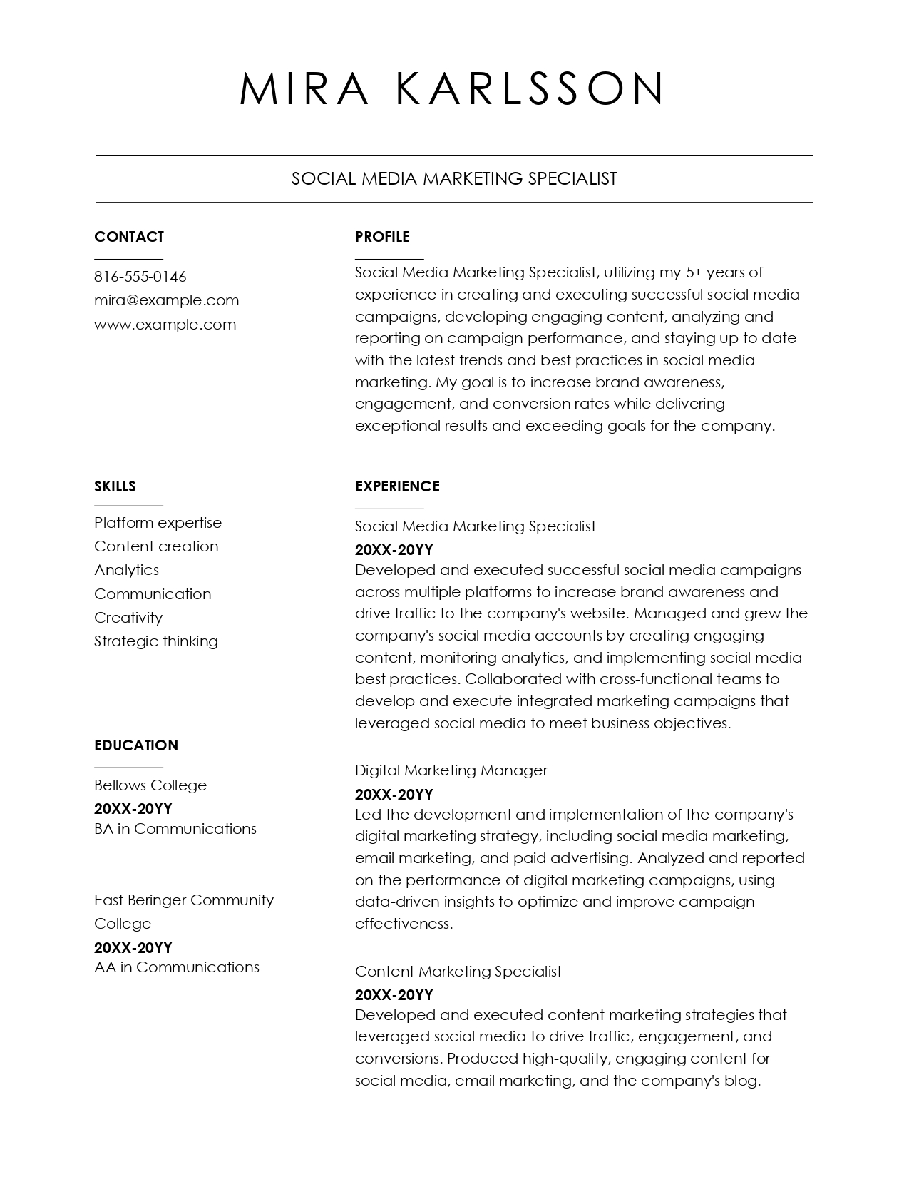 clean and classic cv template