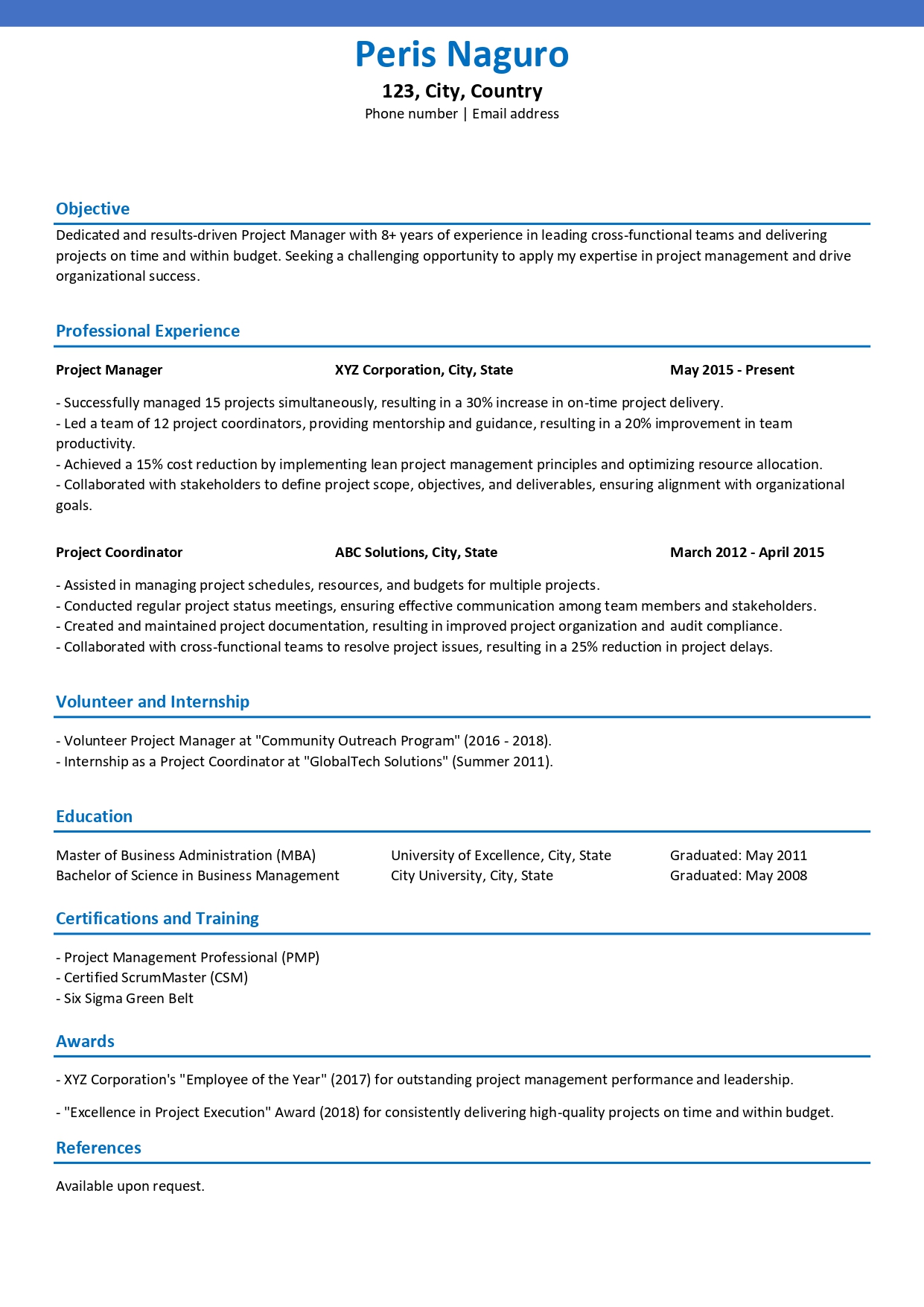 chronological resume sample